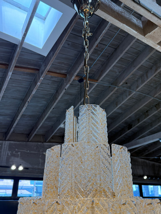 Monumental Amber Textured Glass Leaf Tiered Chandelier