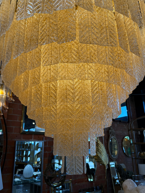 Monumental Amber Textured Glass Leaf Tiered Chandelier
