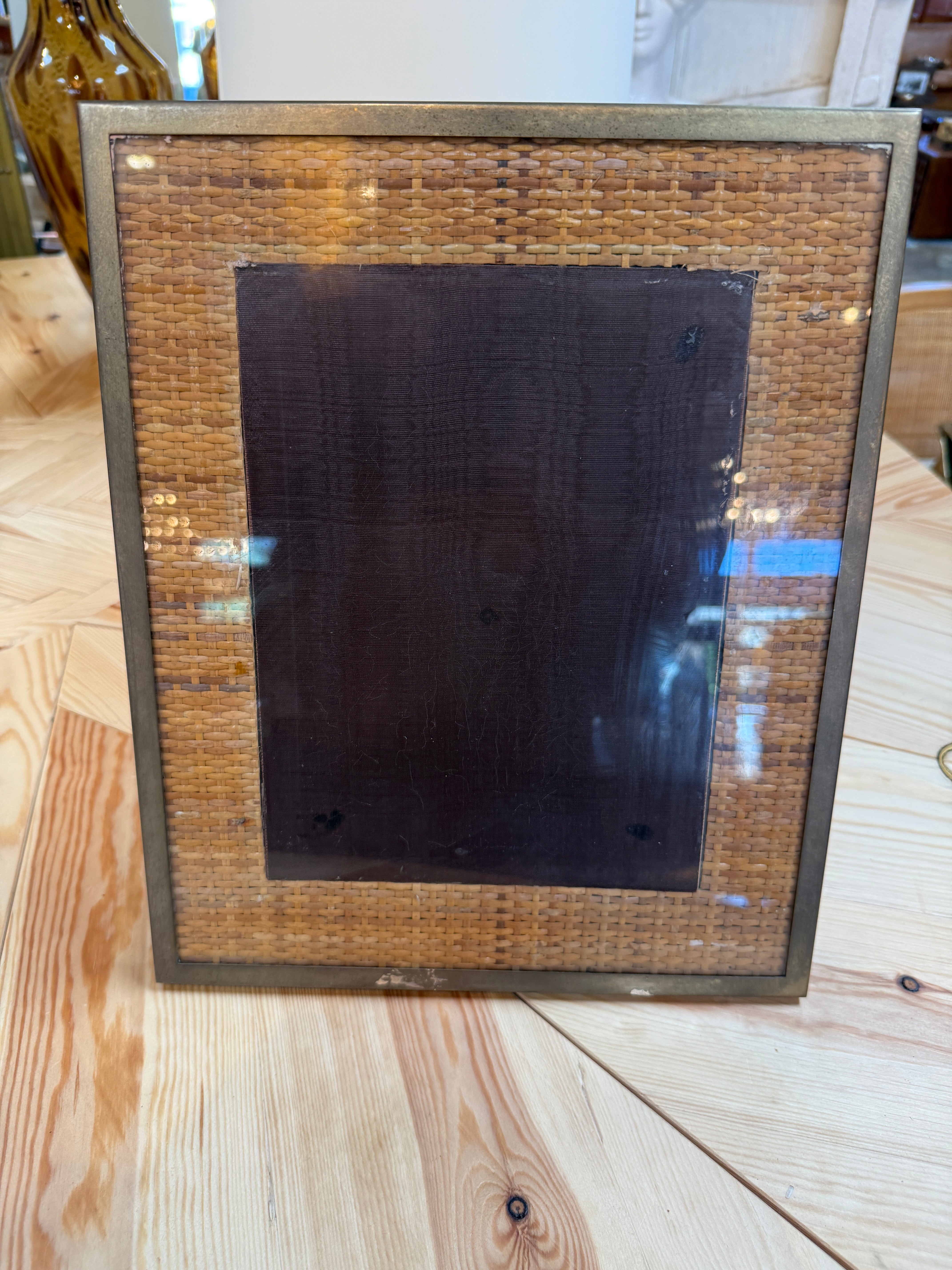 Woven Rattan Picture Frame with Metal Border
