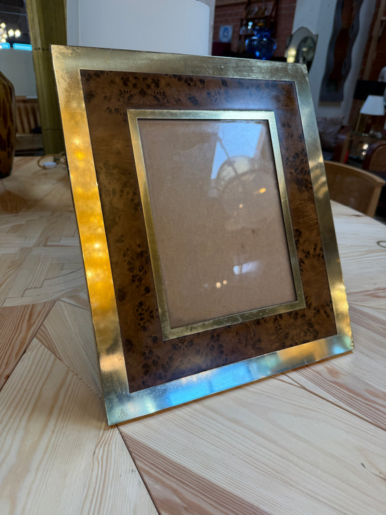 Burl Wood and Brass Picture Frame