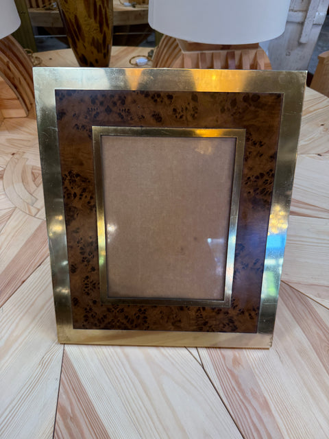 Burl Wood and Brass Picture Frame