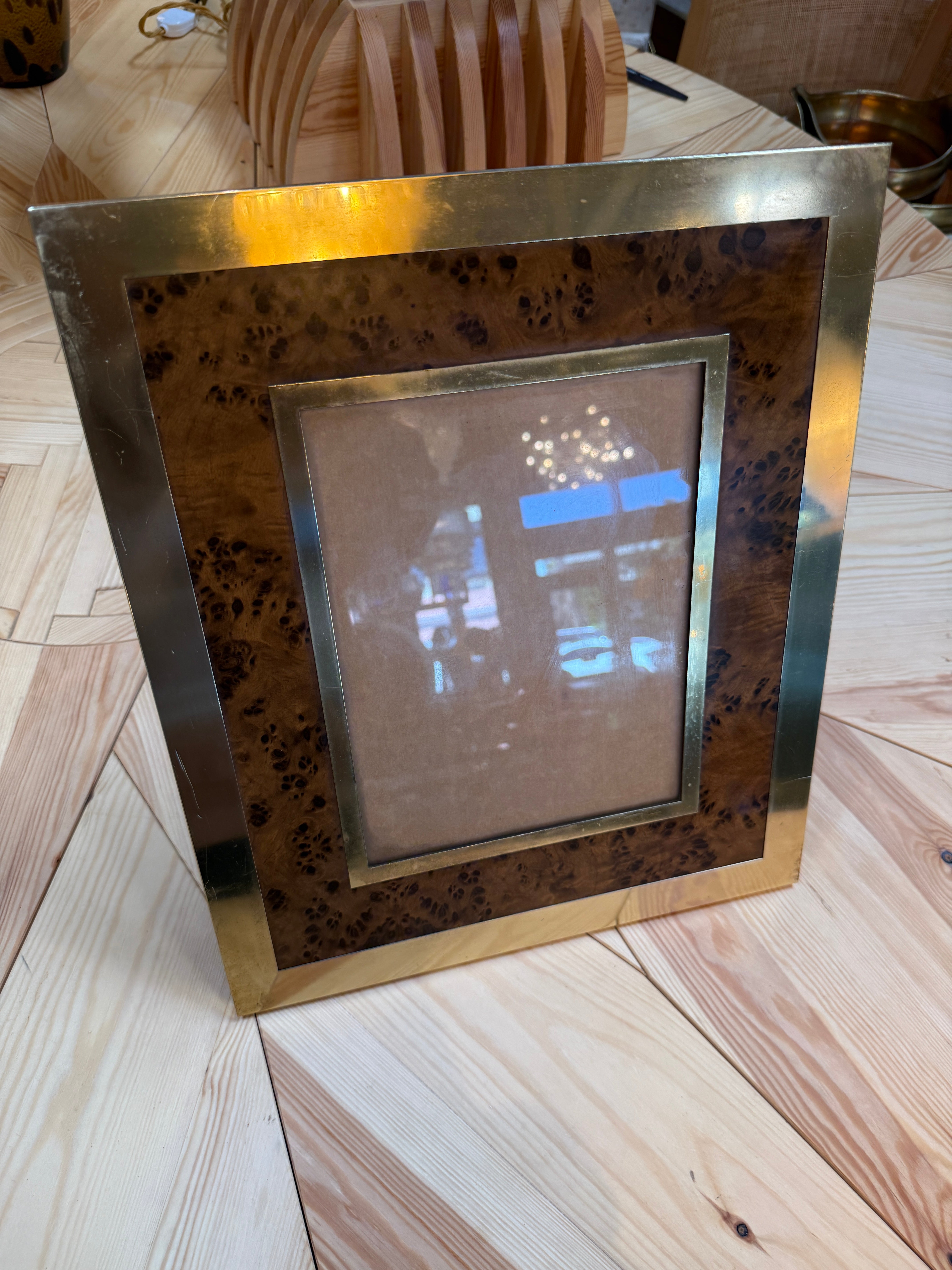 Burl Wood and Brass Picture Frame