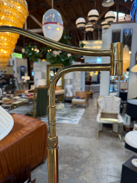 Elegant Brass Swivel Arm Floor Lamp with Pleated Shade