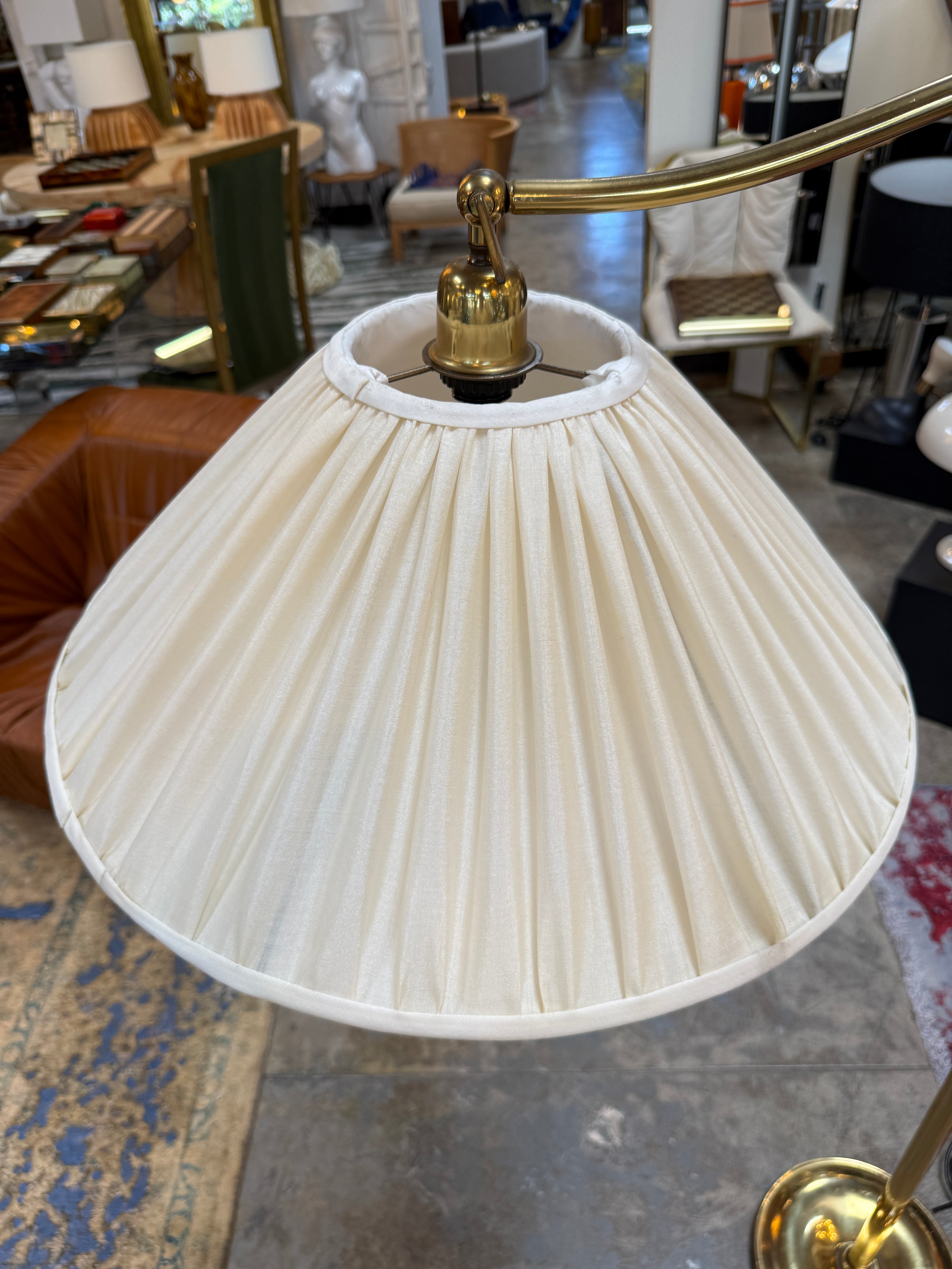 Elegant Brass Swivel Arm Floor Lamp with Pleated Shade
