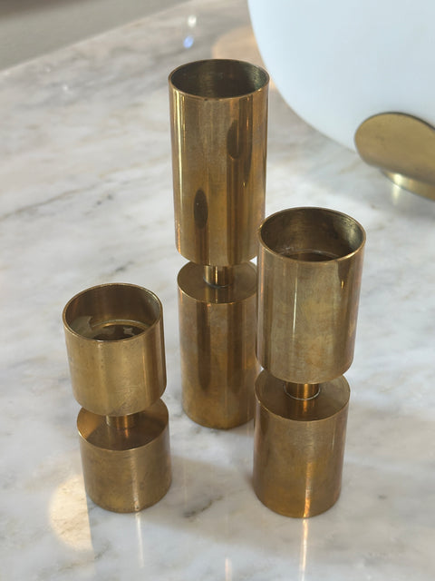 Set of 3 Brass Candle Holders by Thelma Zoéga for Zoégas Kaffe 1970s