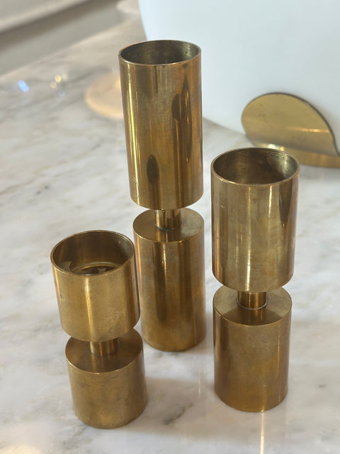 Set of 3 Brass Candle Holders by Thelma Zoéga for Zoégas Kaffe 1970s