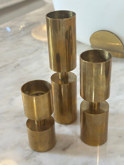 Set of 3 Brass Candle Holders by Thelma Zoéga for Zoégas Kaffe 1970s