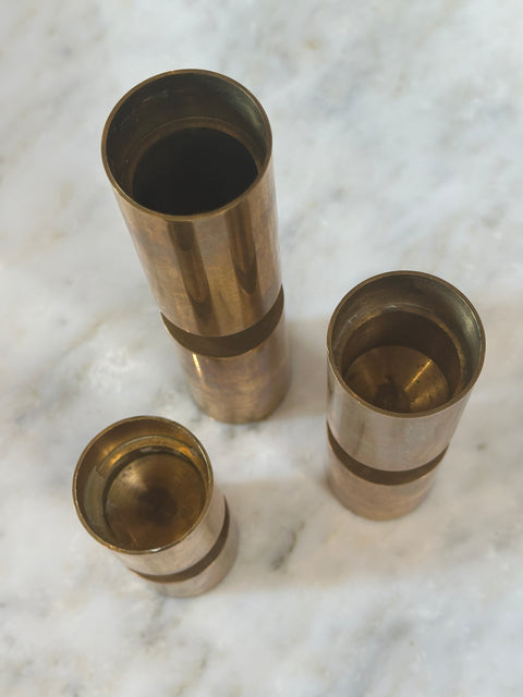 Set of 3 Brass Candle Holders by Thelma Zoéga for Zoégas Kaffe 1970s