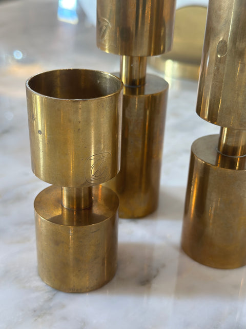 Set of 3 Brass Candle Holders by Thelma Zoéga for Zoégas Kaffe 1970s