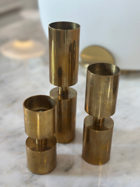 Set of 3 Brass Candle Holders by Thelma Zoéga for Zoégas Kaffe 1970s