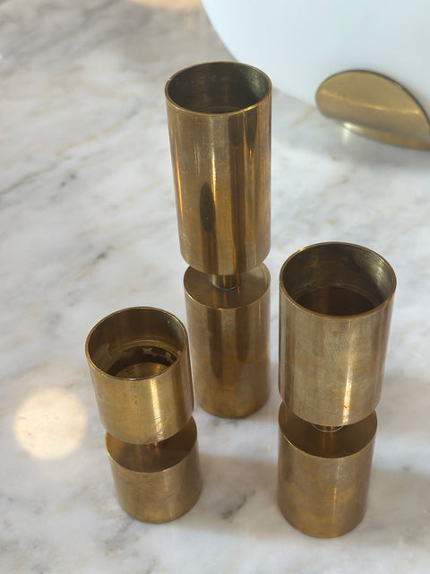 Set of 3 Brass Candle Holders by Thelma Zoéga for Zoégas Kaffe 1970s