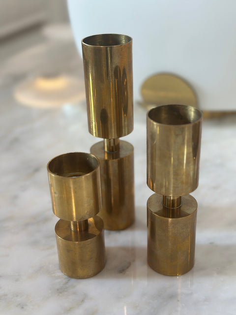 Set of 3 Brass Candle Holders by Thelma Zoéga for Zoégas Kaffe 1970s