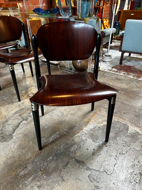 Set of 4 Rosewood and Black Lacquered "S83" Side Chairs by E.Gerli for Tecno