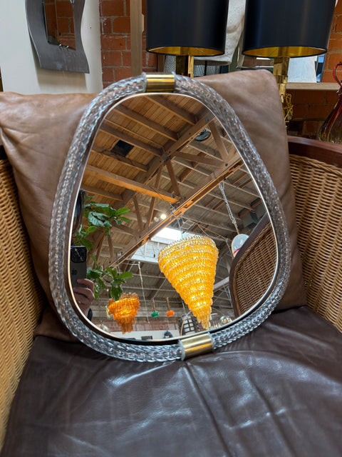 Murano Glass Wall Mirror with Brass Accents