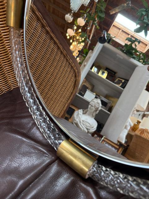 Round Murano Glass and Brass Wall Mirror 1970s