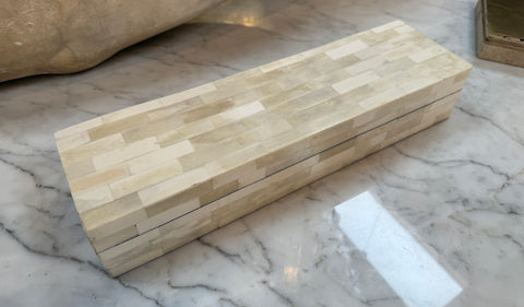 Vintage Italian, Rectangular Cream Bone Inlay Box 1970