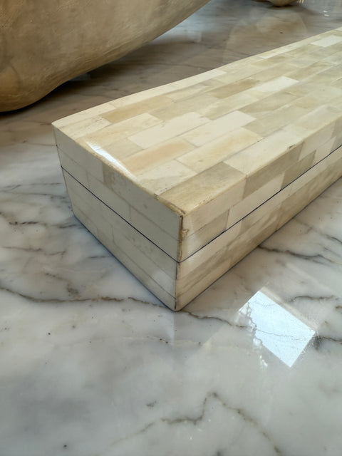 Vintage Italian, Rectangular Cream Bone Inlay Box 1970