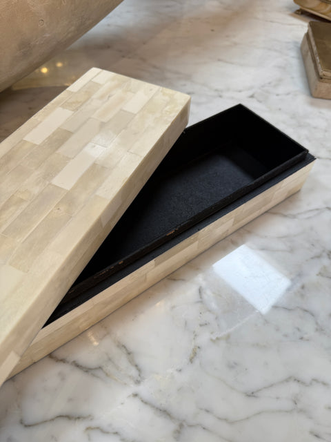 Vintage Italian, Rectangular Cream Bone Inlay Box 1970