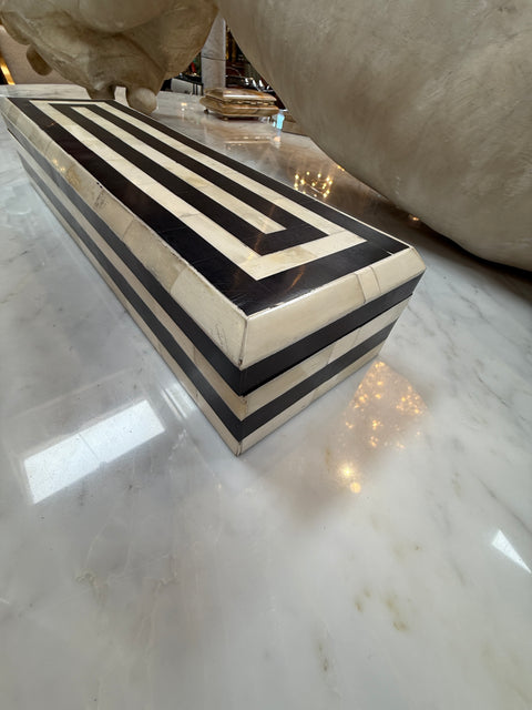 Black and Ivory Striped Bone Inlay Box, Italy