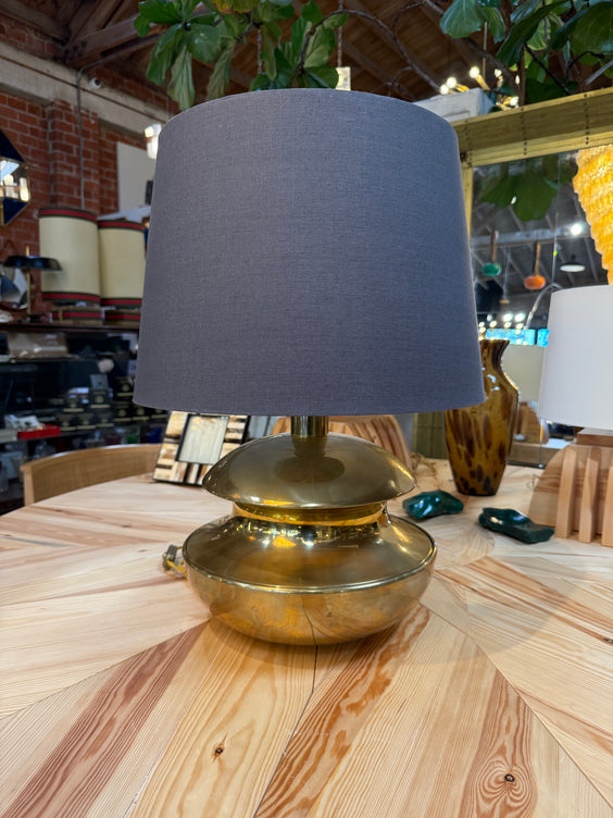 Sculptural Brass Table Lamp with Blue Shade 1970's