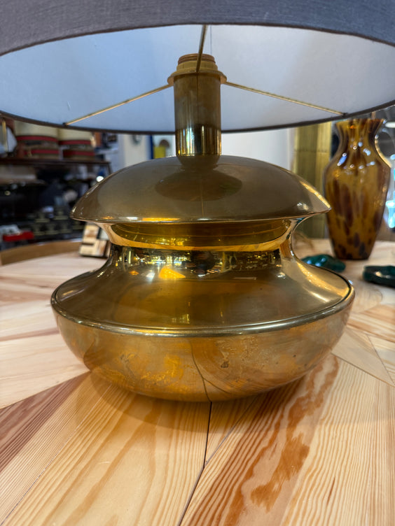 Sculptural Brass Table Lamp with Blue Shade 1970's