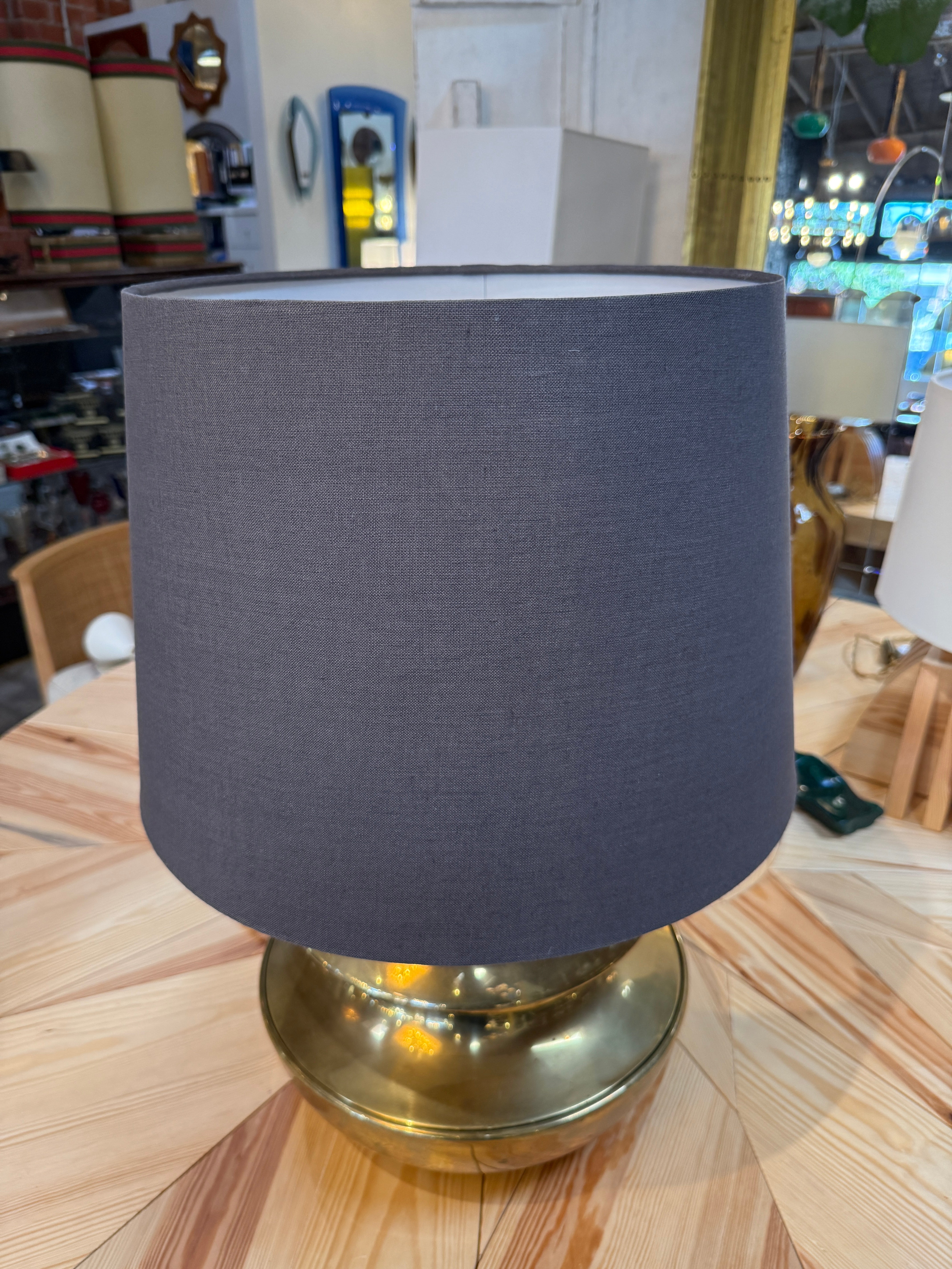 Sculptural Brass Table Lamp with Blue Shade 1970's