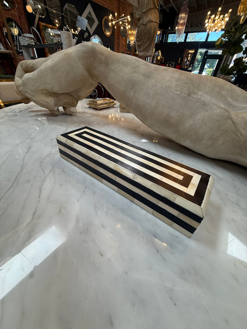 Black and Ivory Striped Bone Inlay Box, Italy