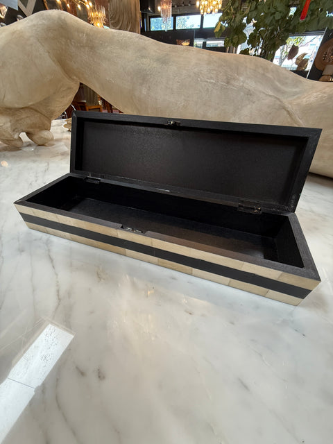 Black and Ivory Striped Bone Inlay Box, Italy