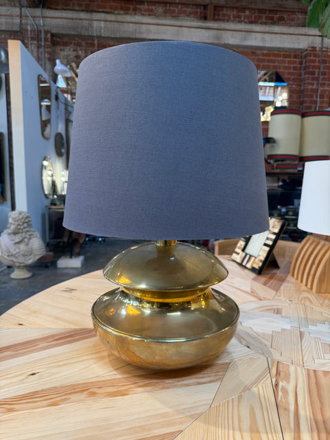 Sculptural Brass Table Lamp with Blue Shade 1970's