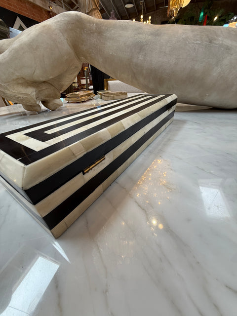 Black and Ivory Striped Bone Inlay Box, Italy