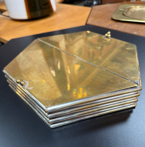 Hexagonal Brass & Silver Decorative Box with Wooden Interior