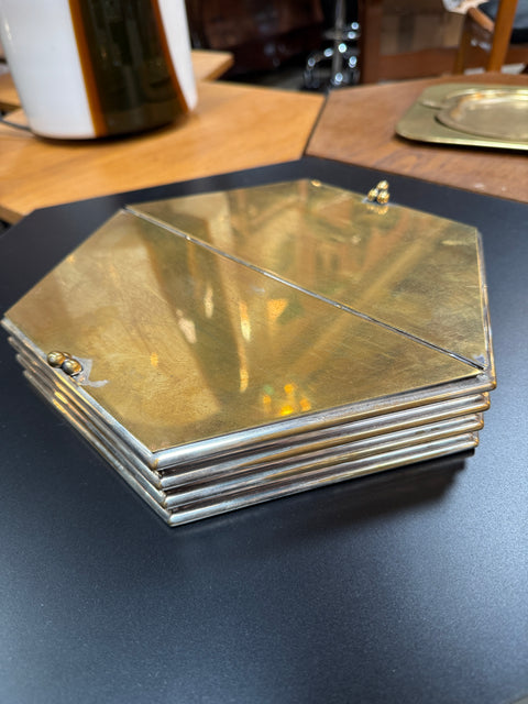 Hexagonal Brass & Silver Decorative Box with Wooden Interior