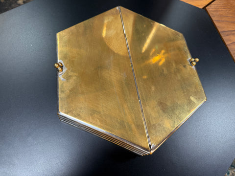 Hexagonal Brass & Silver Decorative Box with Wooden Interior