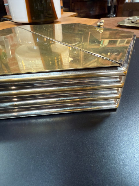Hexagonal Brass & Silver Decorative Box with Wooden Interior