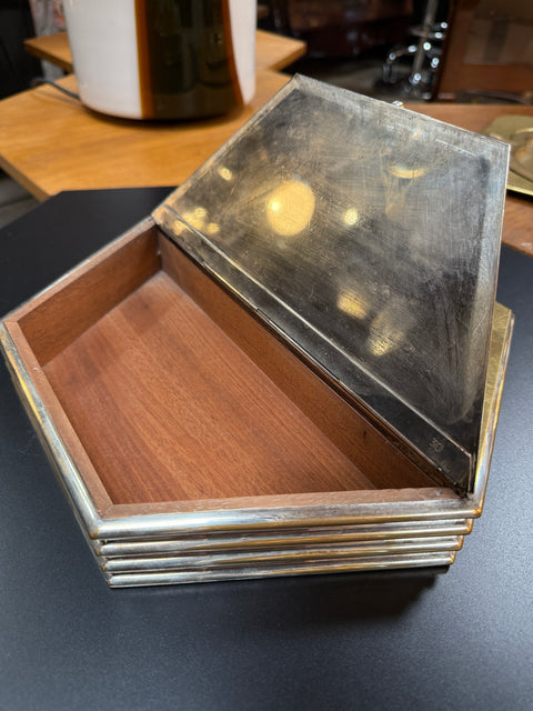 Hexagonal Brass & Silver Decorative Box with Wooden Interior
