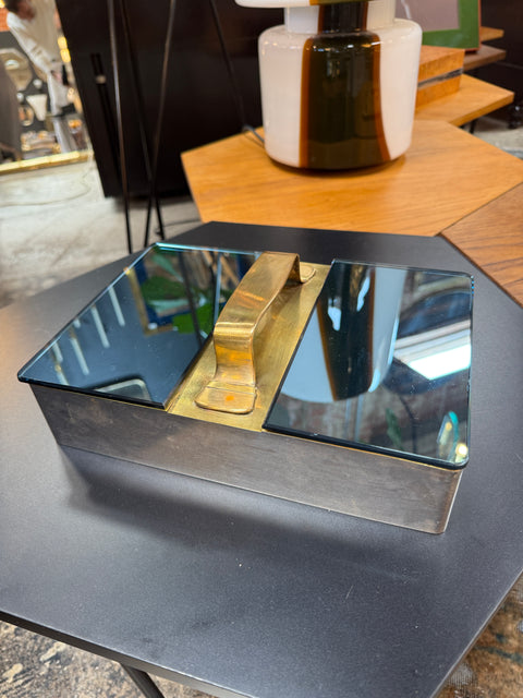 Mid-Century Modern Brass & Mirror Vanity Box