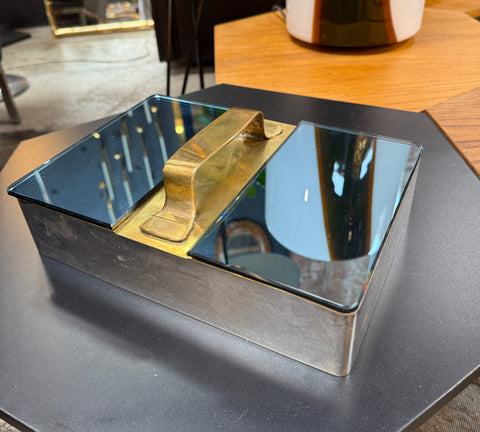 Mid-Century Modern Brass & Mirror Vanity Box
