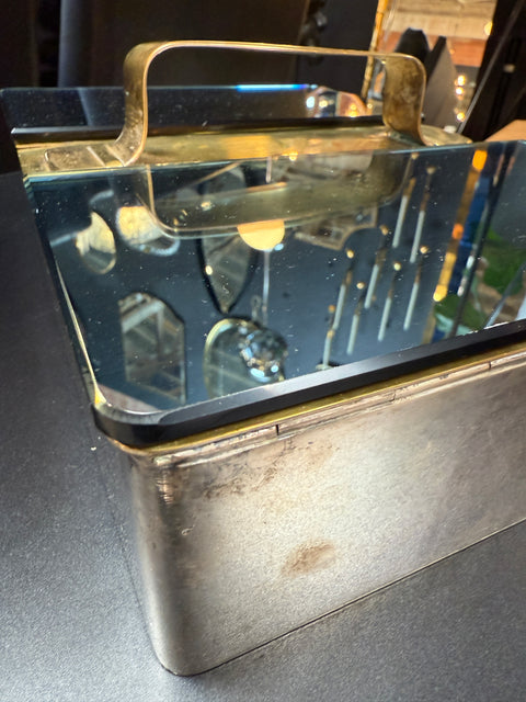 Mid-Century Modern Brass & Mirror Vanity Box
