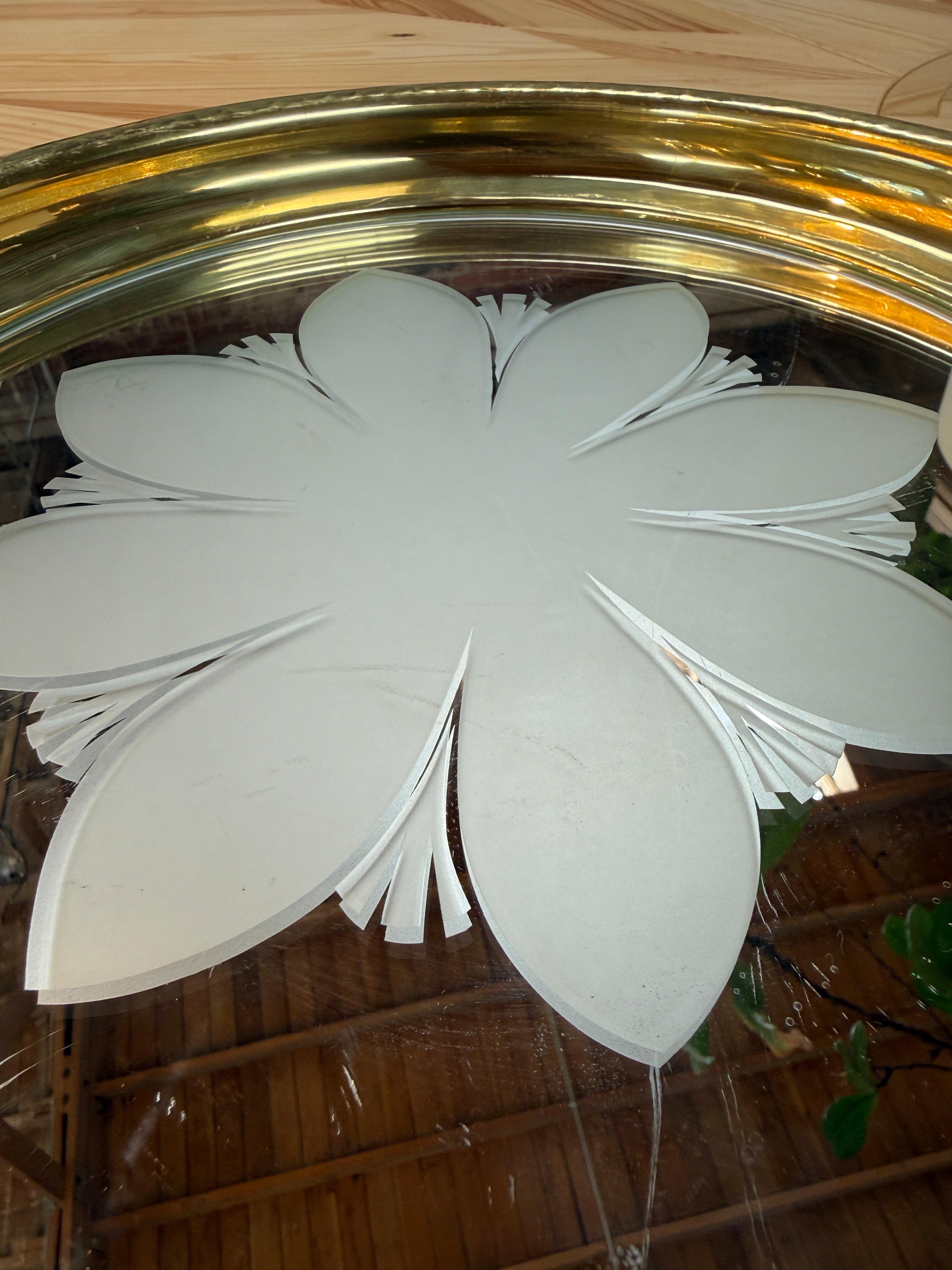 Round Brass Tray with Floral Mirrored Glass