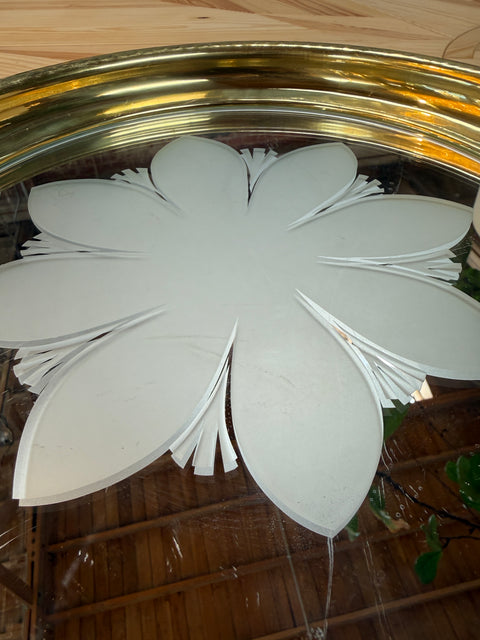 Round Brass Tray with Floral Mirrored Glass