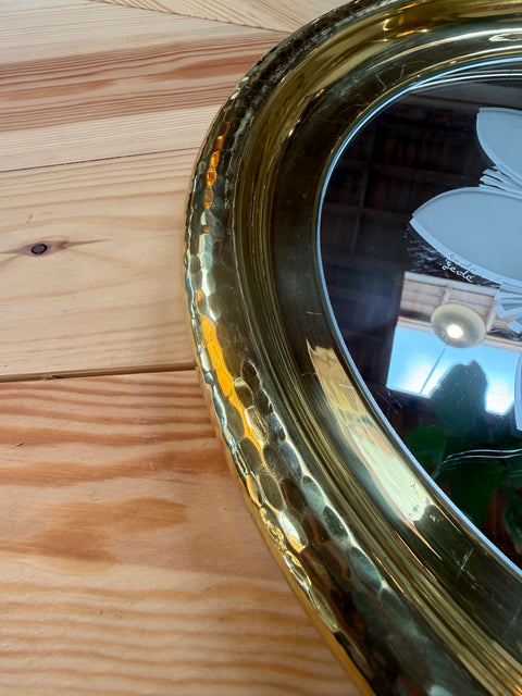 Round Brass Tray with Floral Mirrored Glass