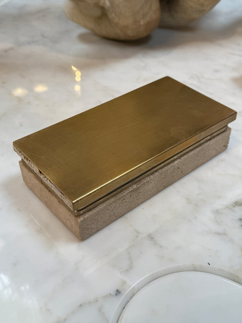 Italian Travertine and Brass Decorative Box