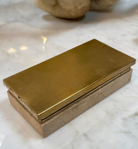 Italian Travertine and Brass Decorative Box
