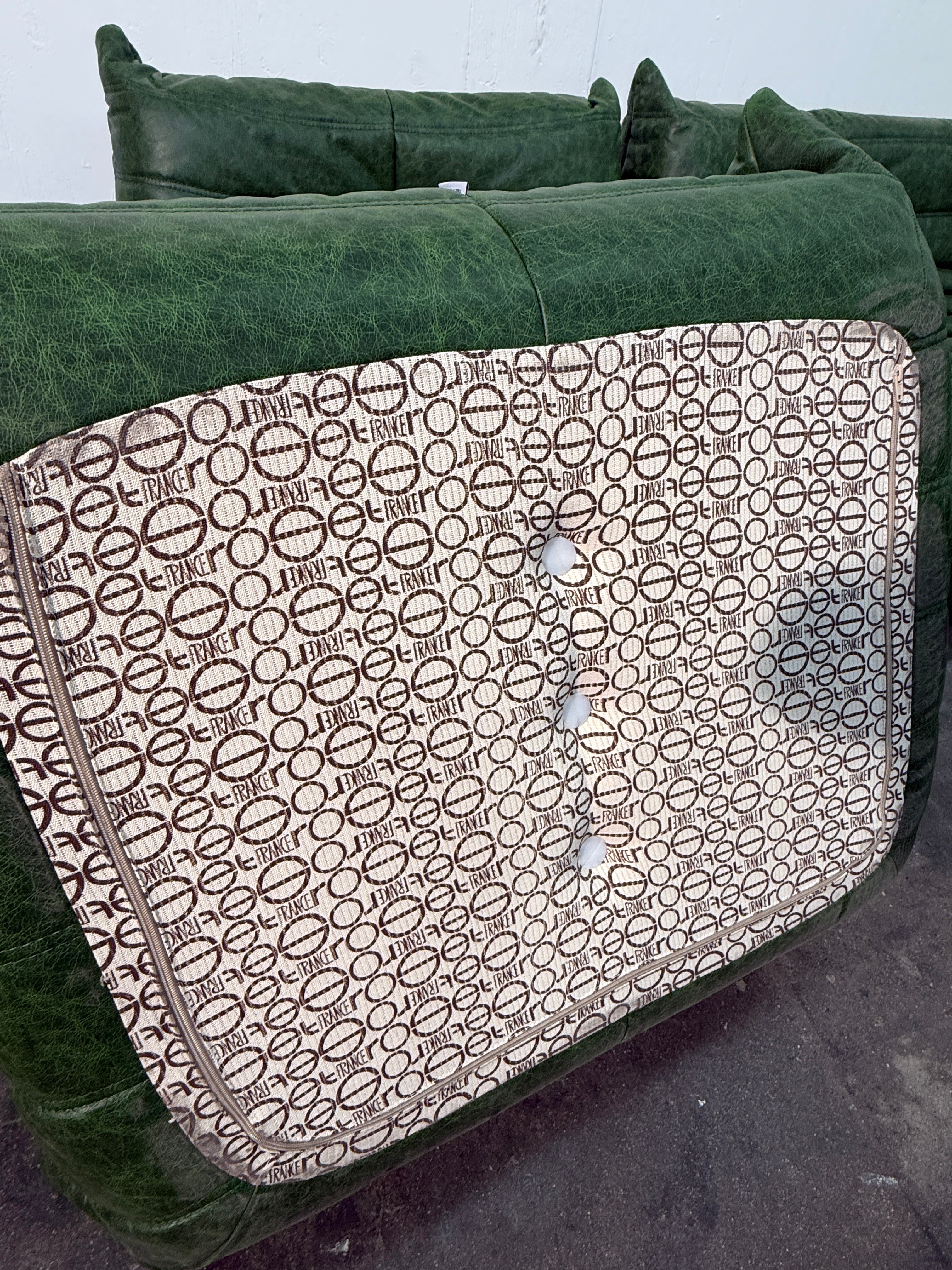 Set of 5 Togo Sofa Set in Emerald Green Leather by Michel Ducaroy for Ligne Roset
