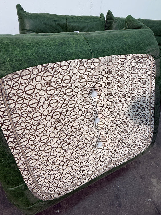 Set of 5 Togo Sofa Set in Emerald Green Leather by Michel Ducaroy for Ligne Roset