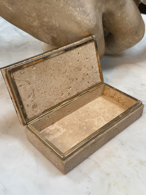 Italian Travertine and Brass Decorative Box