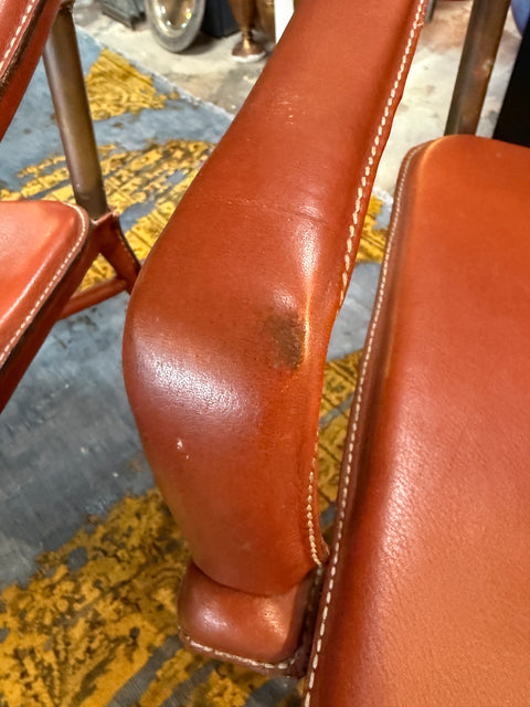 Jacques Adnet French Modernist Leather & Brass Chairs (Set of 2)