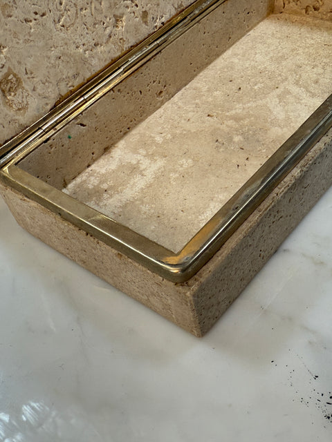 Italian Travertine and Brass Decorative Box