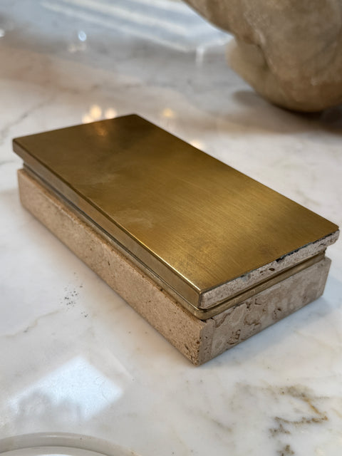 Italian Travertine and Brass Decorative Box