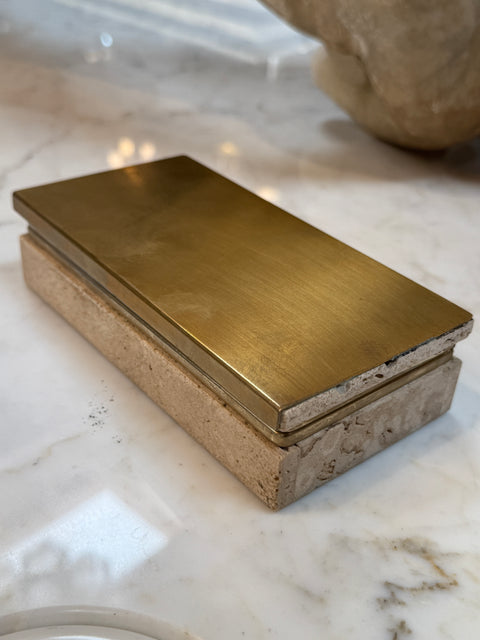 Italian Travertine and Brass Decorative Box